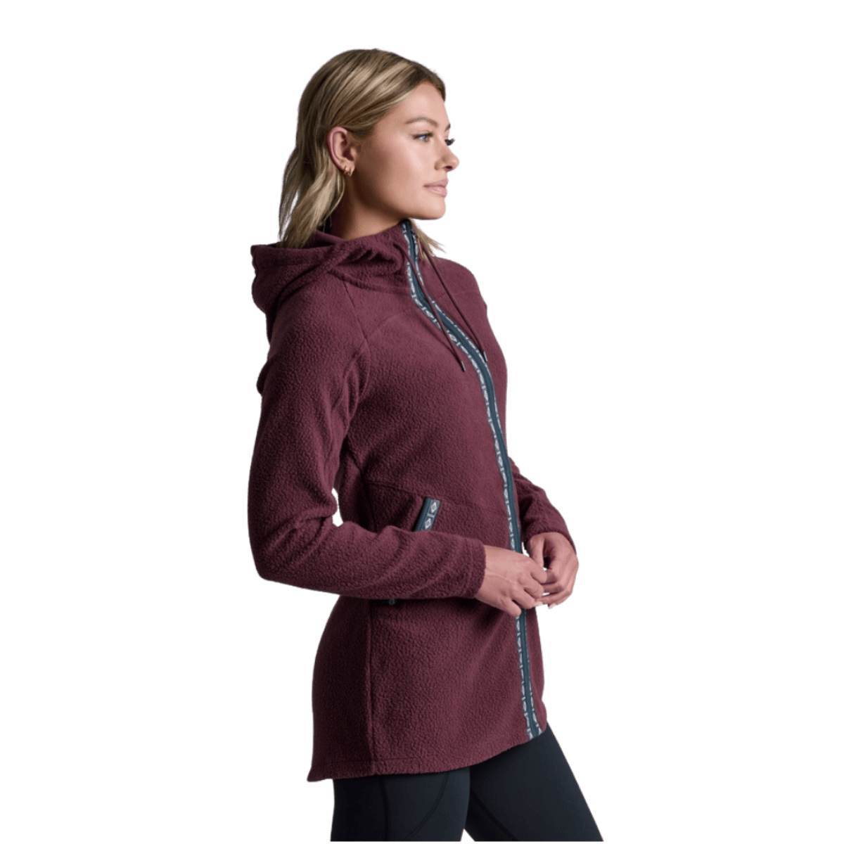 KUHL WOMEN'S HYGGE LONG FLEECE JACKET - RAISIN_SIDE ANGLE