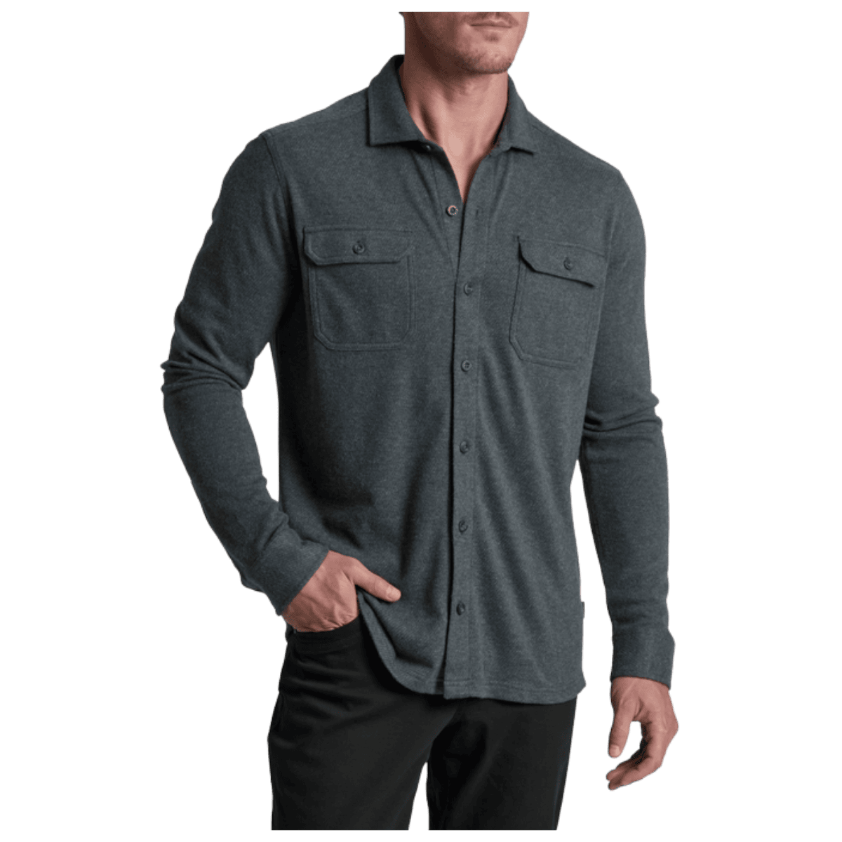 KUHL MEN'S INNOVATR KNIT FLANNEL - ONYX- FRONT VIEW WW