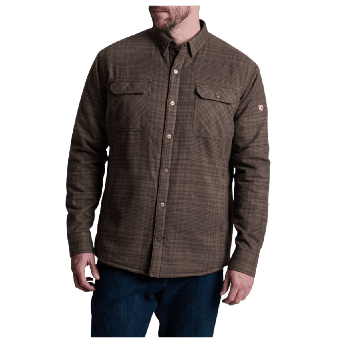 KUHL MEN'S JOYRYDR FLANNEL SHIRT-JACKET - DARK ROAST - FRONT VIEW