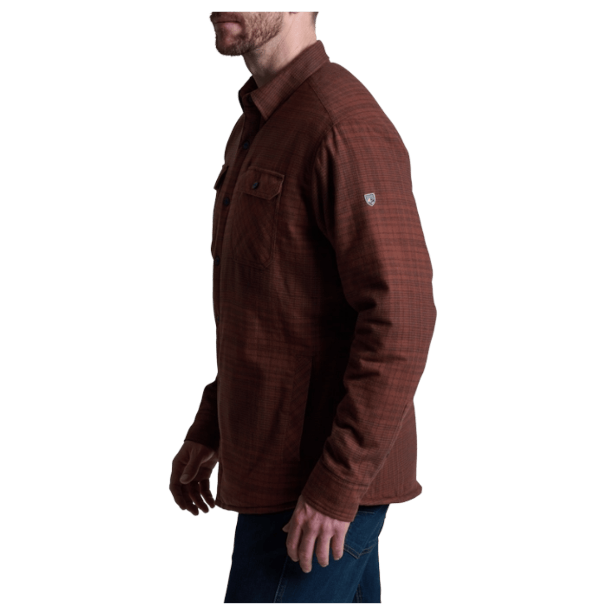 KUHL MEN'S JOYRYDR FLANNEL SHIRT-JACKET - RUSTIC BRICK- SIDE VIEW WW