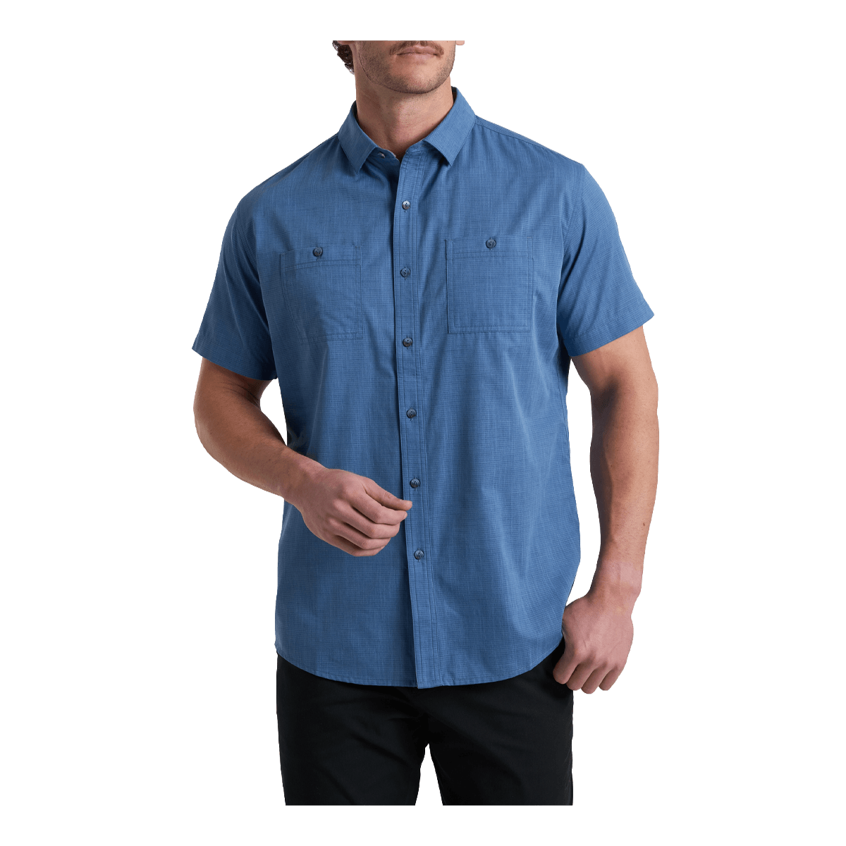 KUHL KARIB STRIPE SHORT SLEEVE SHIRT - RIVER BLUE - FRONT VIEW
