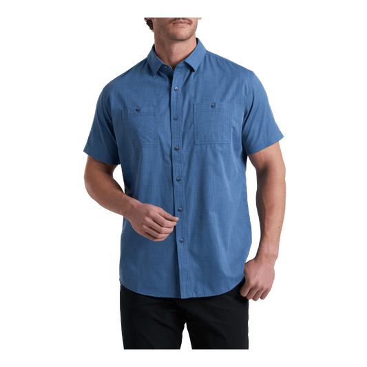 KUHL KARIB STRIPE SHORT SLEEVE SHIRT - RIVER BLUE - FRONT VIEW