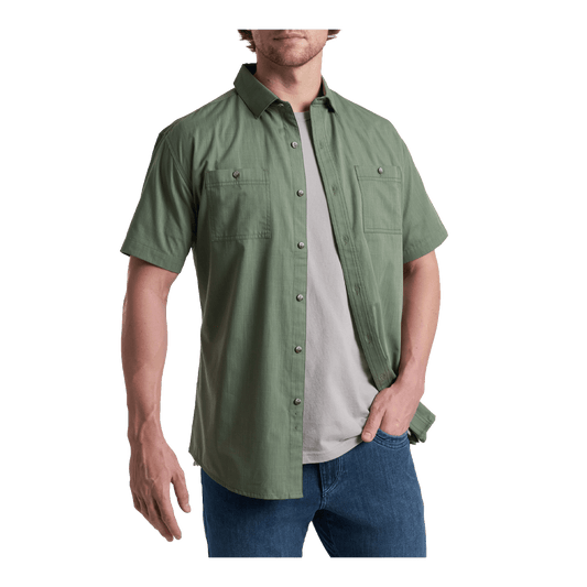 KUHL KARIB STRIPE SHORT SLEEVE SHIRT - SLATE GREEN - FRONT VIEW