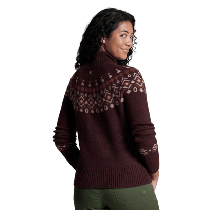 KUHL WOMEN'S ALPINA SWEATER MERINO WOOL - RAISIN - BACK VIEW