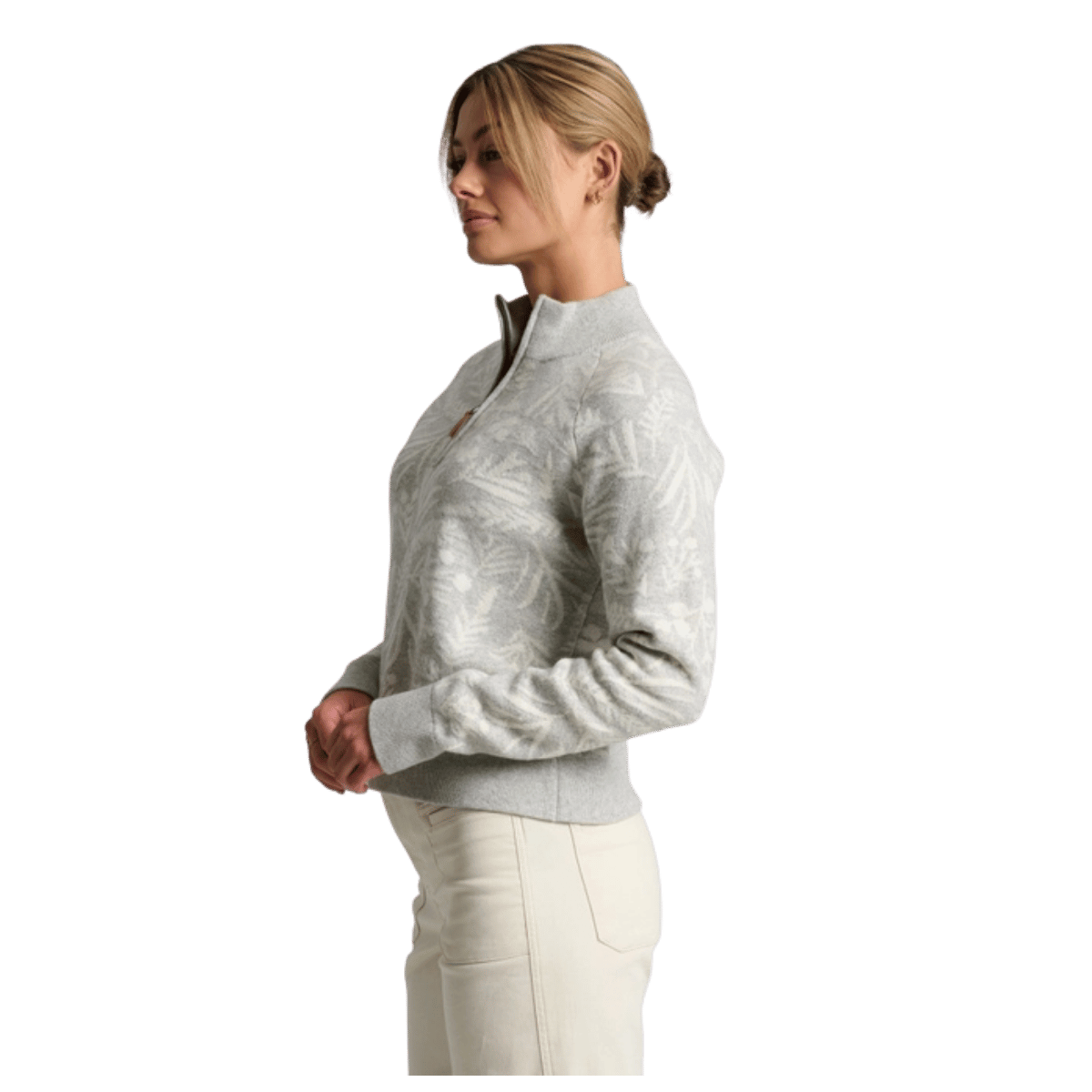 KUHL WOMEN'S VIOLA SWEATER 1/4 ZIP MERINO WOOL - ASH - SIDE VIEW