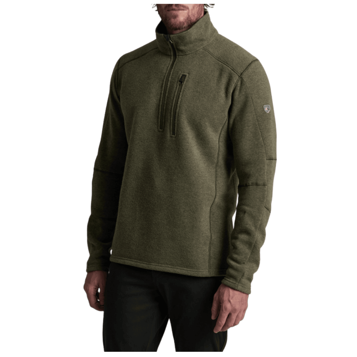 KUHL MEN'S INTERCEPTR 1/4 ZIP SWEATER JACKET - MOSS STONE - FRONT VIEW WW