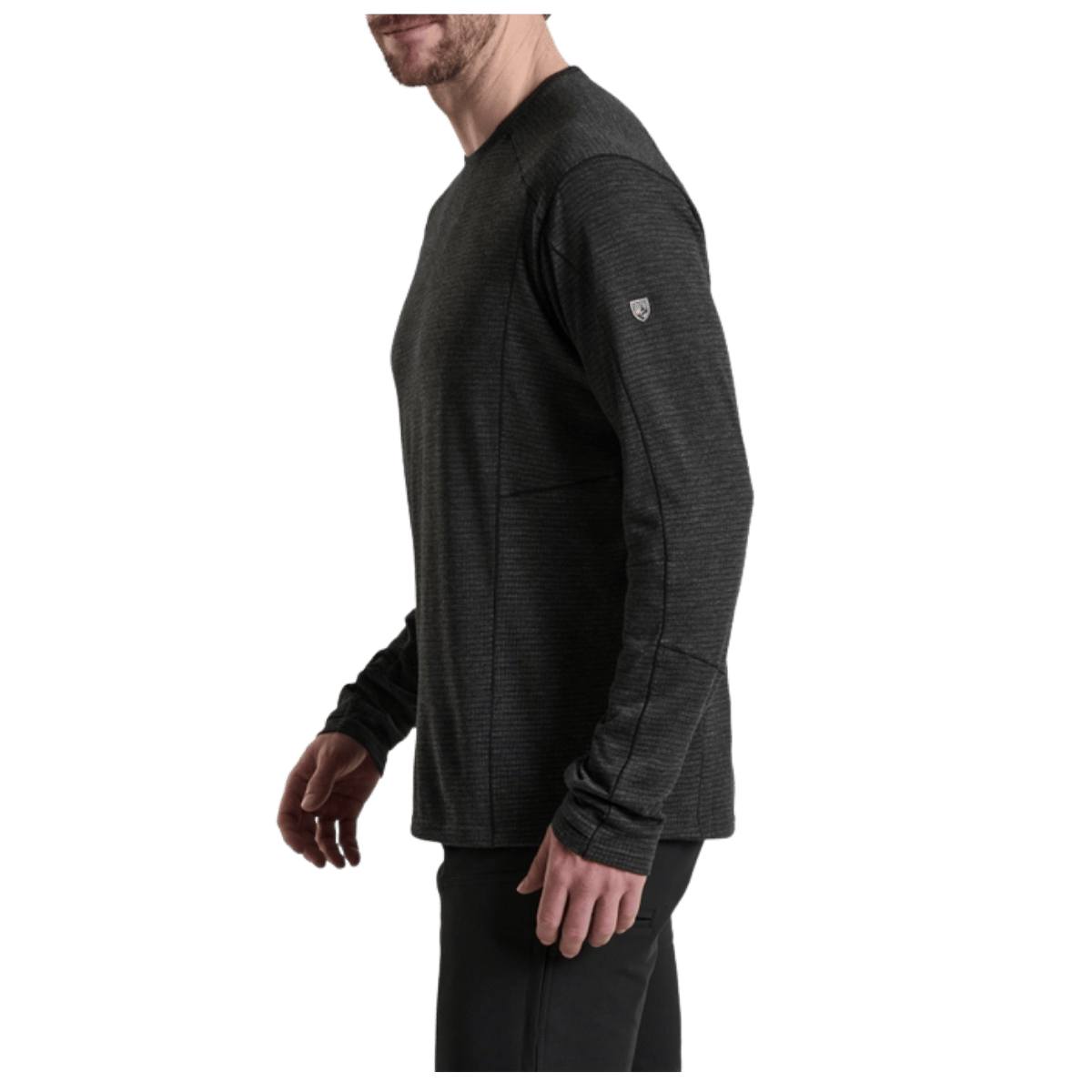 KUHL MEN'S REACTIV LITE GRID CREW PREMIUM GRAPHENE - CARBON - SIDE VIEW WW