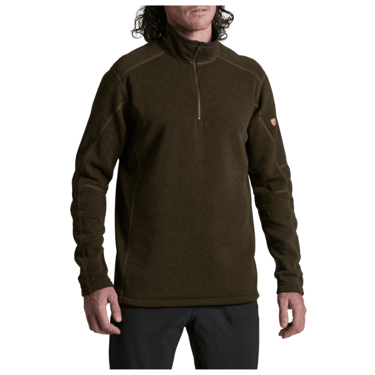 KUHL MEN'S REVEL 1/4 ZIP WINTER FLEECE - DARK ROAST -  FRONT VIEW WW