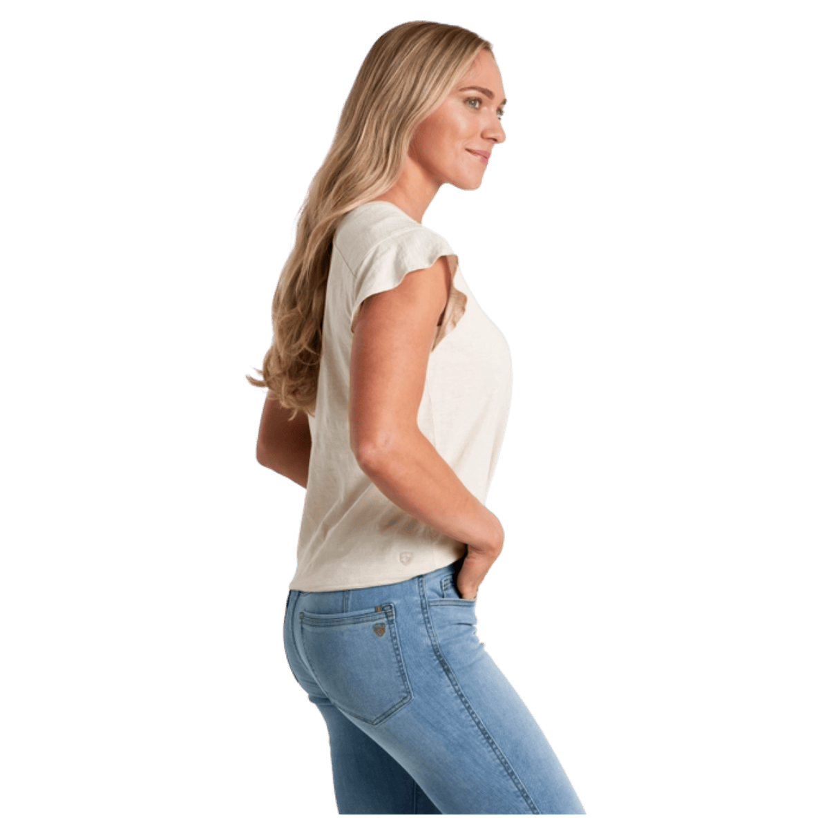 KUHL WOMEN'S SHILO ORGANIC COTTON SHORT SLEEVE - IVORY - SIDE VIEW WW