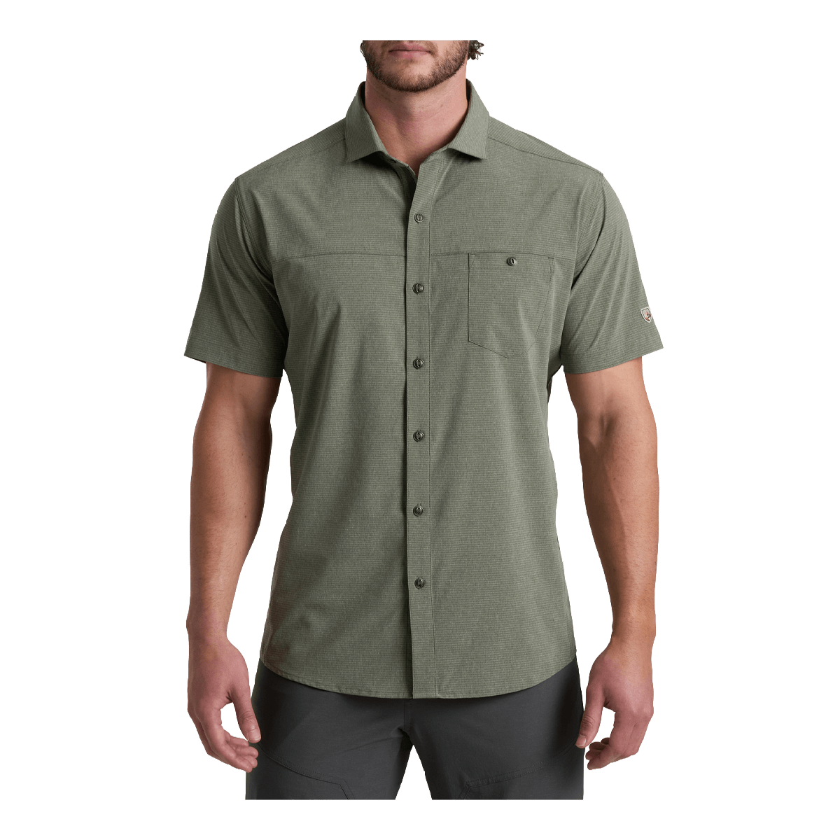 KUHL OPTIMIZR SHORT SLEEVE SHIRT - PEWTER GREEN - FRONT VIEW