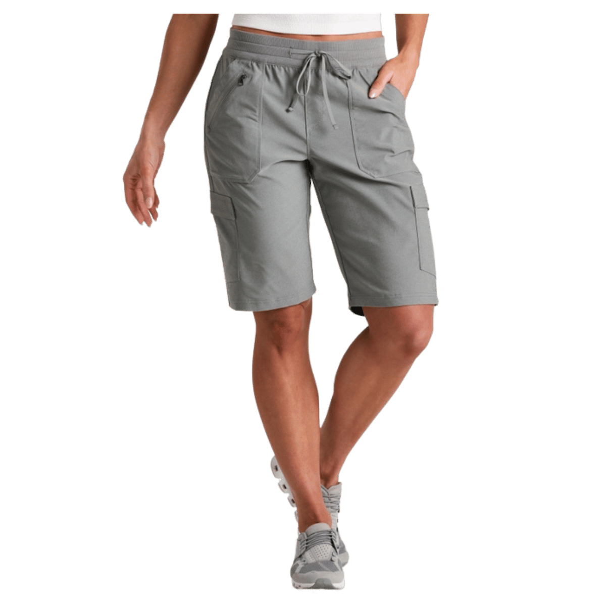 KUHL WOMEN'S TREKR PULL ON CARGO SHRT 11" W/ UPF 50+ - STONE - FRONT VIEW