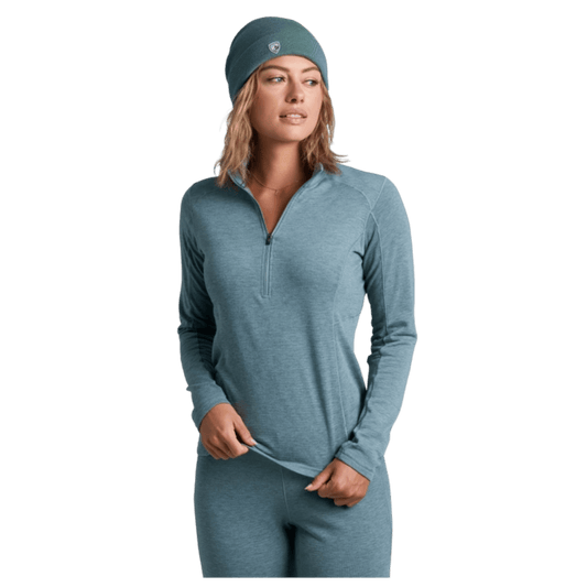 KUHL WOMEN'S REACTIV LITE GRID 1/4 ZIP PREMIUM GRAPHENE - MINERAL BLUE - FRONT VIEW WW