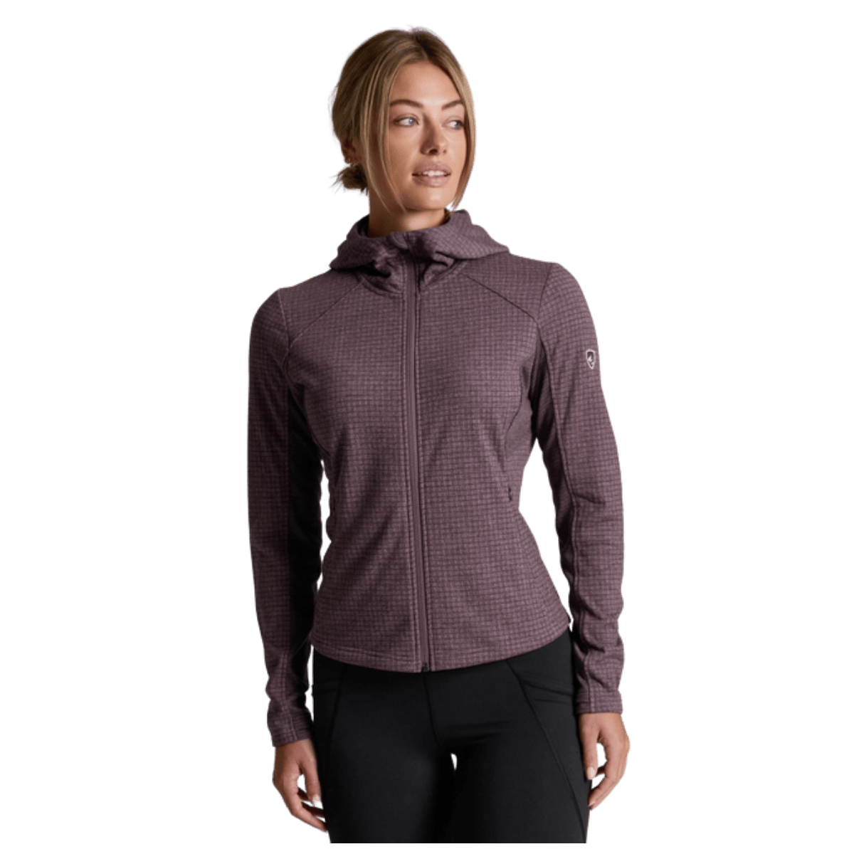 KUHL WOMEN'S REACTIV GRID FULL ZIP FLEECE HOODY - WINTER BERRY - FRONT VIEW WW