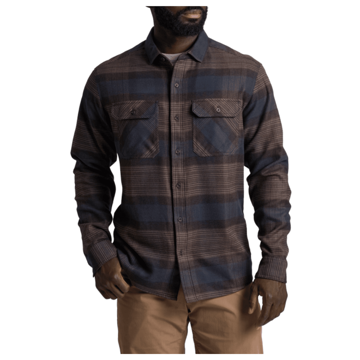 KUHL MEN'S RYDR FLANNEL LONG SLEEVE - DARK ROAST - FRONT VIEW WW