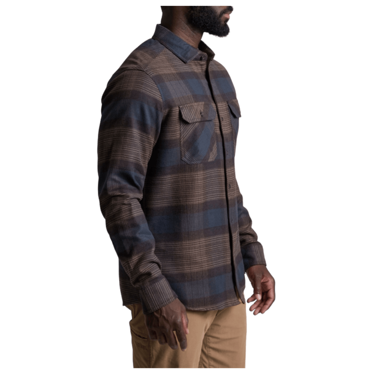 KUHL MEN'S RYDR FLANNEL LONG SLEEVE - DARK ROAST - SIDE VIEW WW