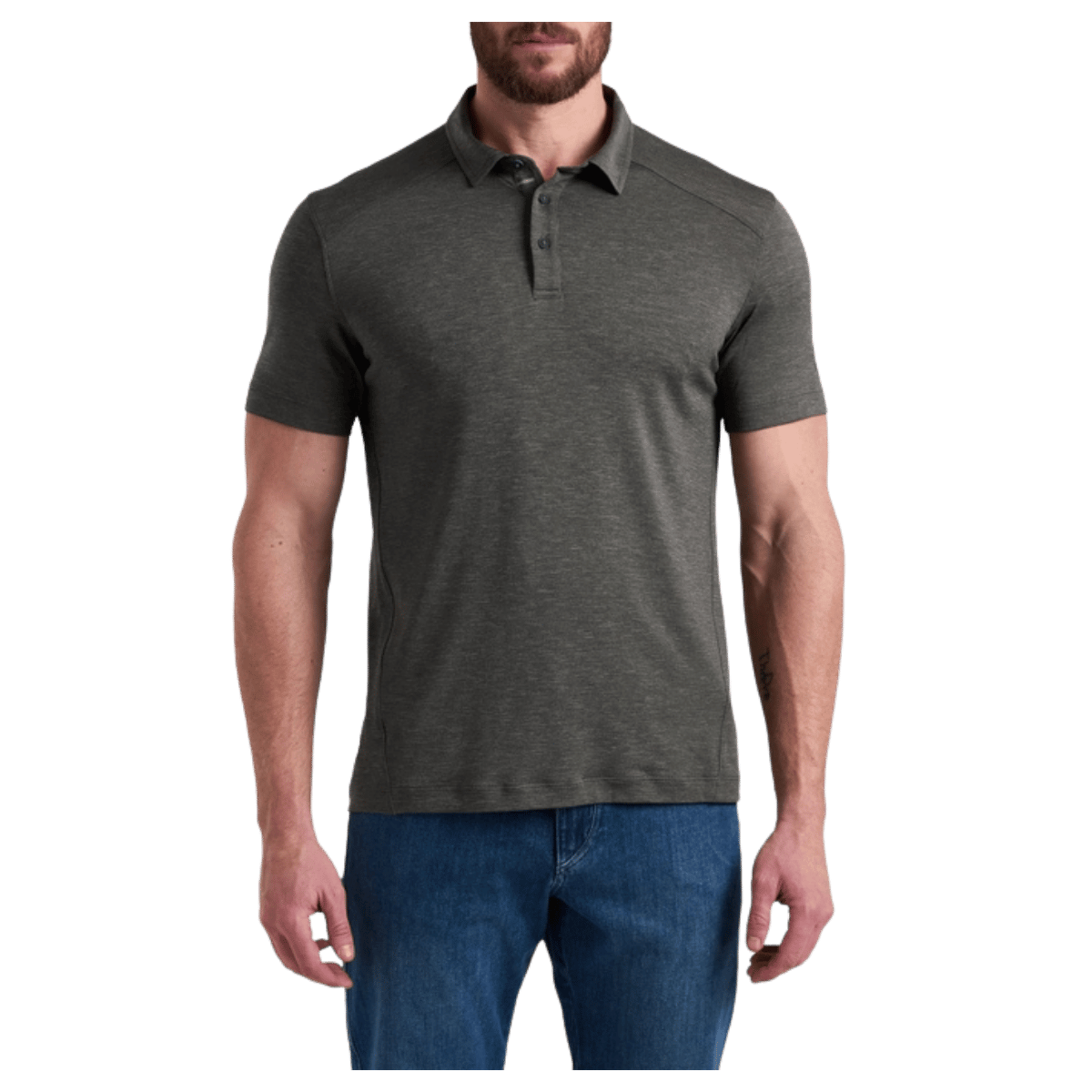 KUHL MEN'S SHADOW POLO SHIRT W/ UPF 50+ - STORM - FRONT VIEW