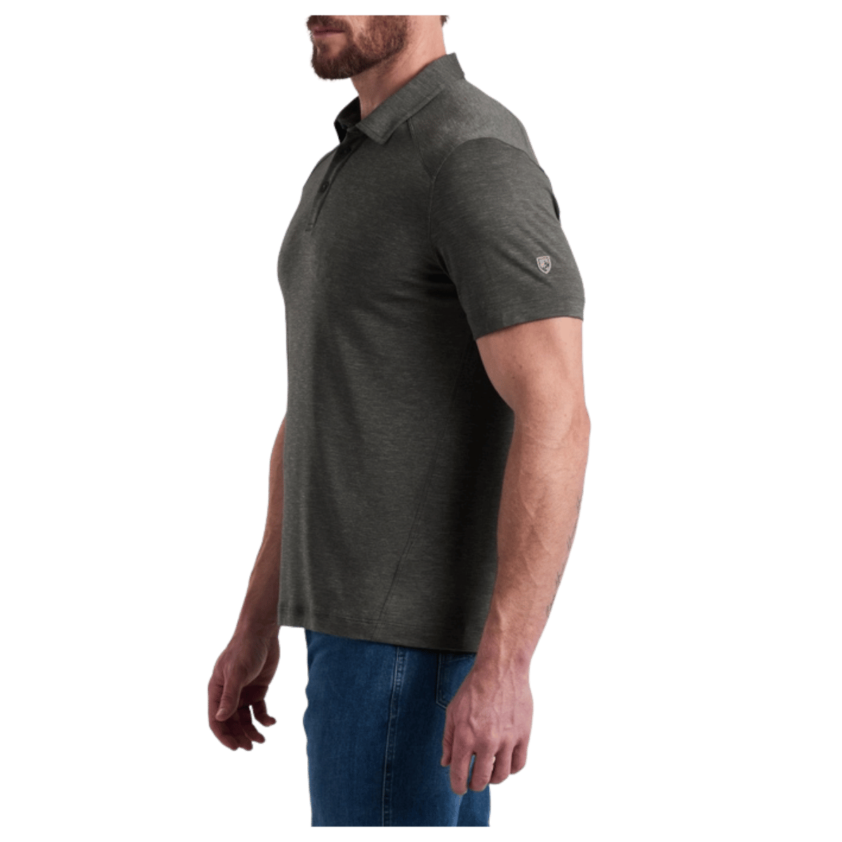 KUHL MEN'S SHADOW POLO SHIRT W/ UPF 50+ - STORM - SIDE VIEW