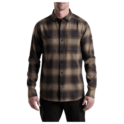 KUHL MEN'S LAW FLANNEL COTTON TENCEL LONG SLEEVE - DARK ROAST - FRONT VIEW WW