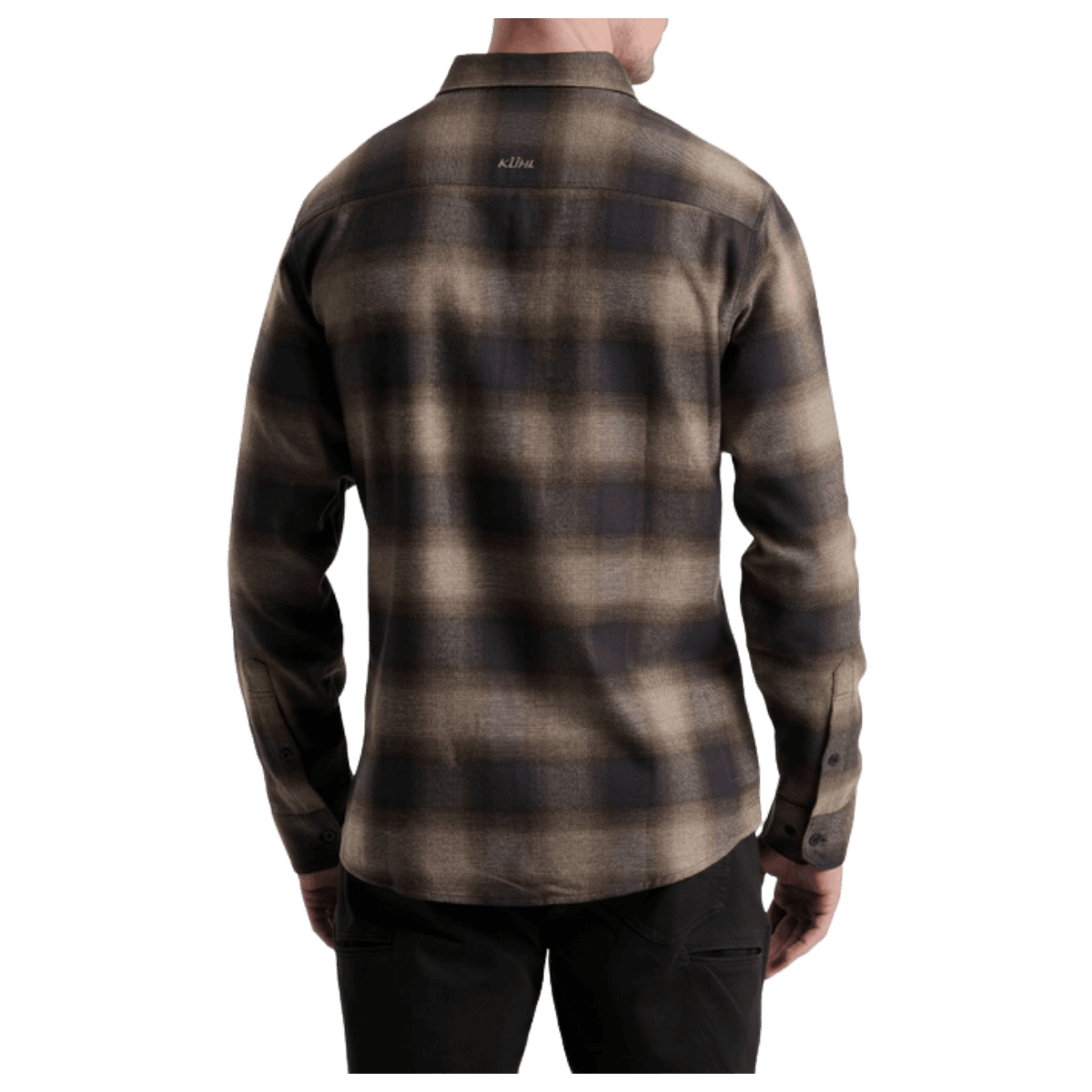 KUHL MEN'S LAW FLANNEL COTTON TENCEL LONG SLEEVE - DARK ROAST - BACK VIEW WW