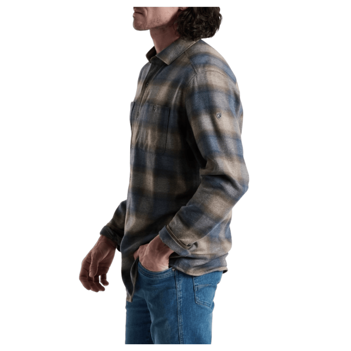 KUHL MEN'S LAW FLANNEL COTTON TENCEL LONG SLEEVE - MIDNIGHT TIMBER - SIDE VIEW WW