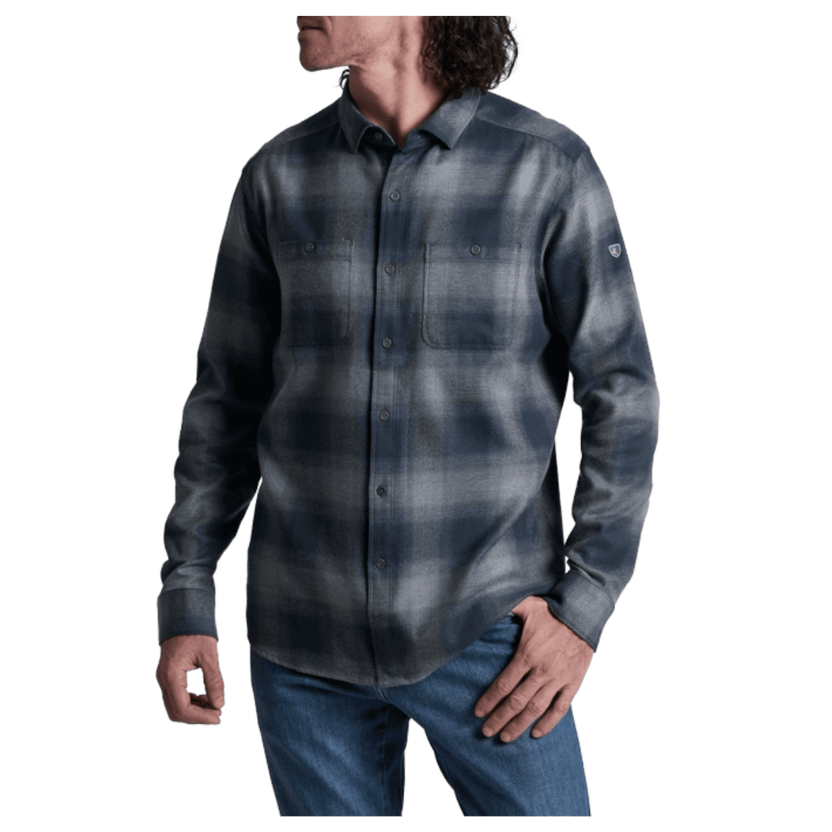 KUHL MEN'S LAW FLANNEL COTTON TENCEL LONG SLEEVE - STEEL BLUE - FRONT VIEW WW