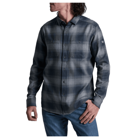 KUHL MEN'S LAW FLANNEL COTTON TENCEL LONG SLEEVE - STEEL BLUE - FRONT VIEW WW