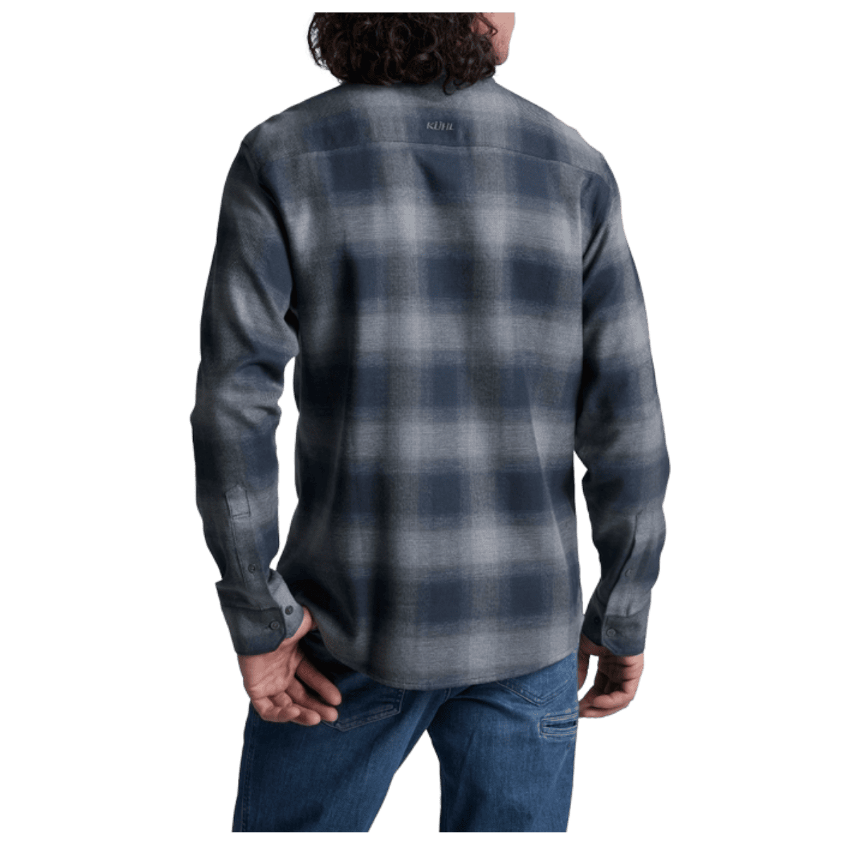 KUHL MEN'S LAW FLANNEL COTTON TENCEL LONG SLEEVE - STEEL BLUE - BACK VIEW WW