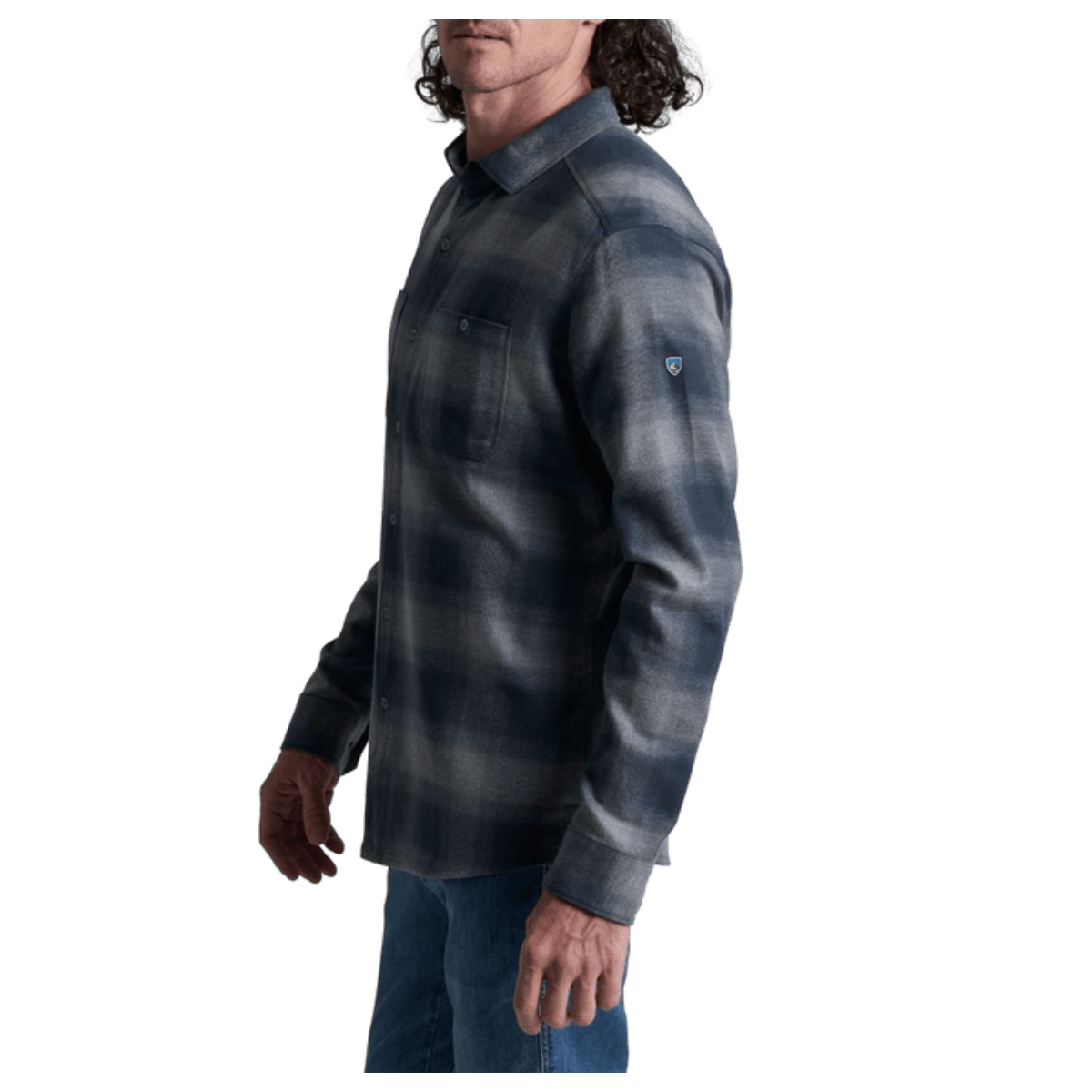 KUHL MEN'S LAW FLANNEL COTTON TENCEL LONG SLEEVE - STEEL BLUE - SIDE VIEW WW