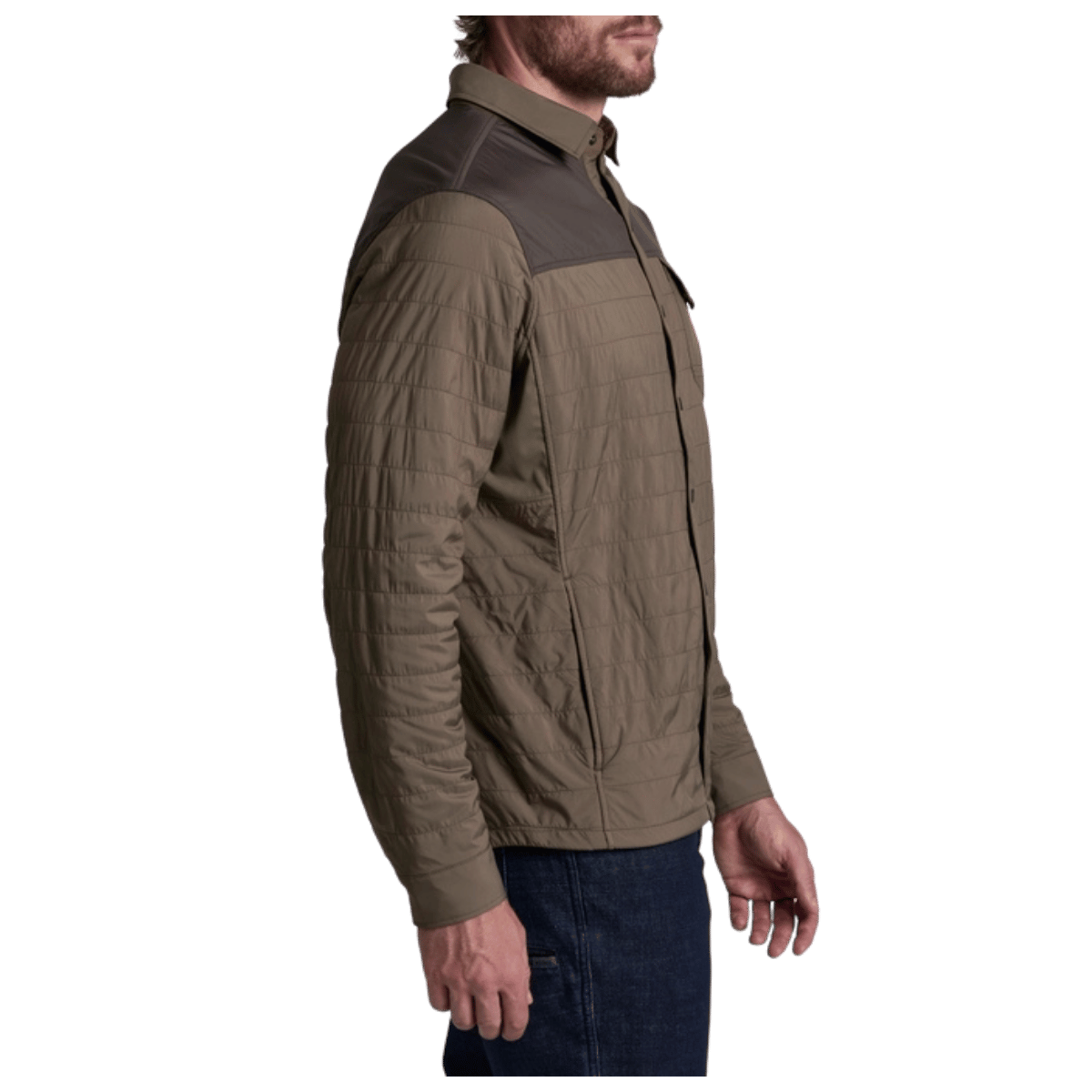 KUHL MEN'S THE ONE SHIRT-JAC AERO™ KNIT INSULATION - KANTEEN/DRK OAK - SIDE VIEW