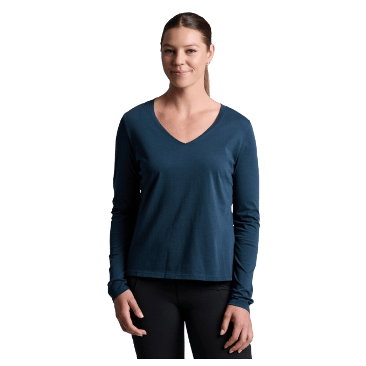 KUHL WOMEN'S VEGA LONG SLEEVE V-NECK TOP - METAL BLUE_FRONT