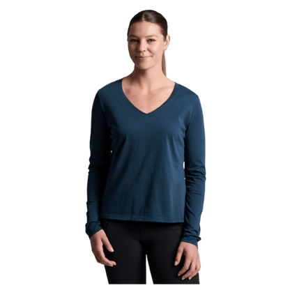 KUHL WOMEN'S VEGA LONG SLEEVE V-NECK TOP - METAL BLUE_FRONT