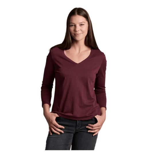 KUHL WOMEN'S VEGA LONG SLEEVE V-NECK TOP - RAISIN_FRONT