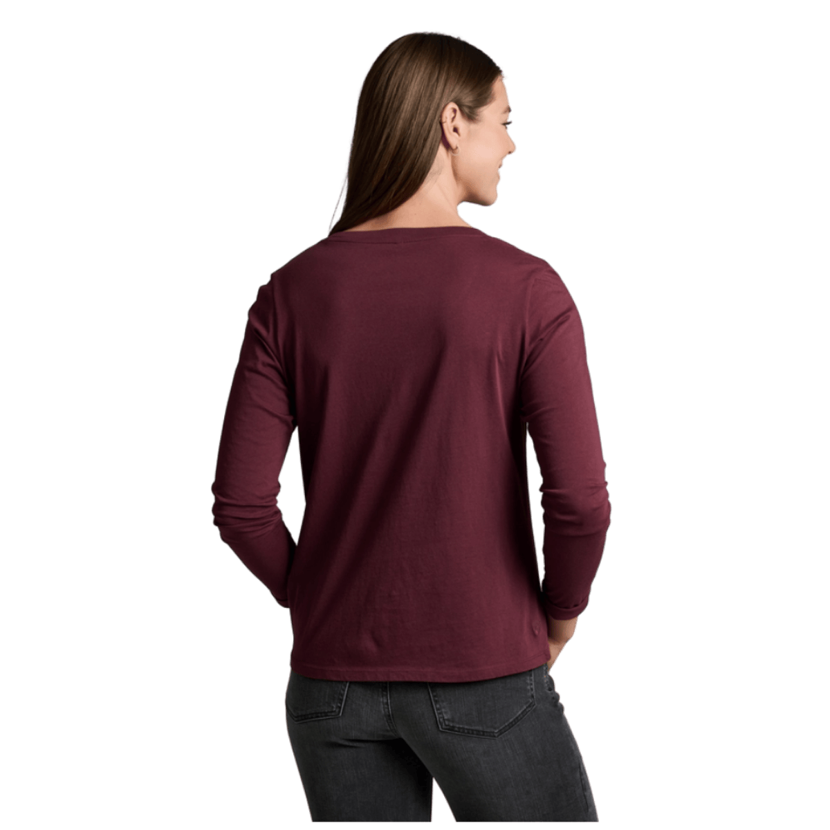 KUHL WOMEN'S VEGA LONG SLEEVE V-NECK TOP - RAISIN_BACK ANGLE