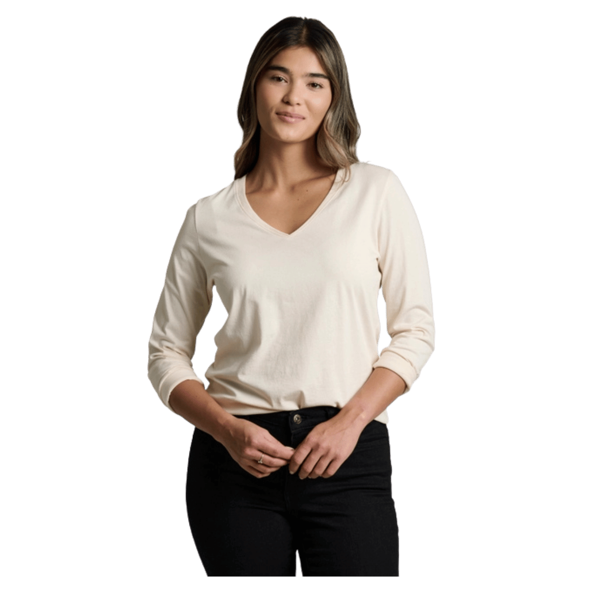 KUHL WOMEN'S VEGA LONG SLEEVE V-NECK TOP - STONE_FRONT