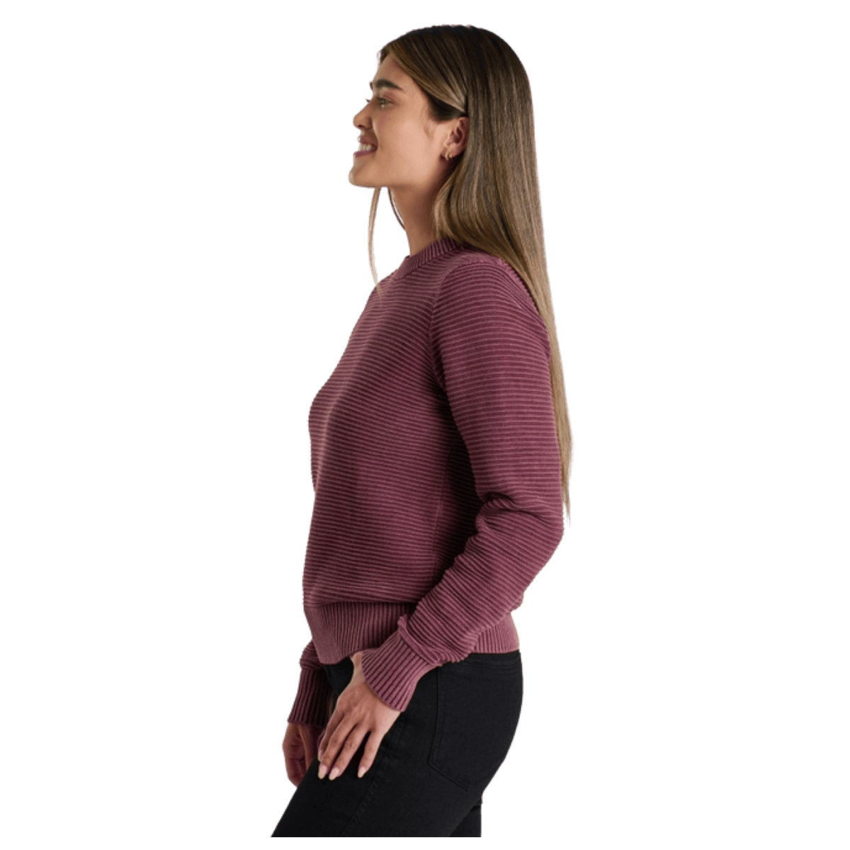 KUHL WOMEN'S SOFIE ORGANIC COTTON SWEATER - WINTER BERRY - SIDE VIEW WW