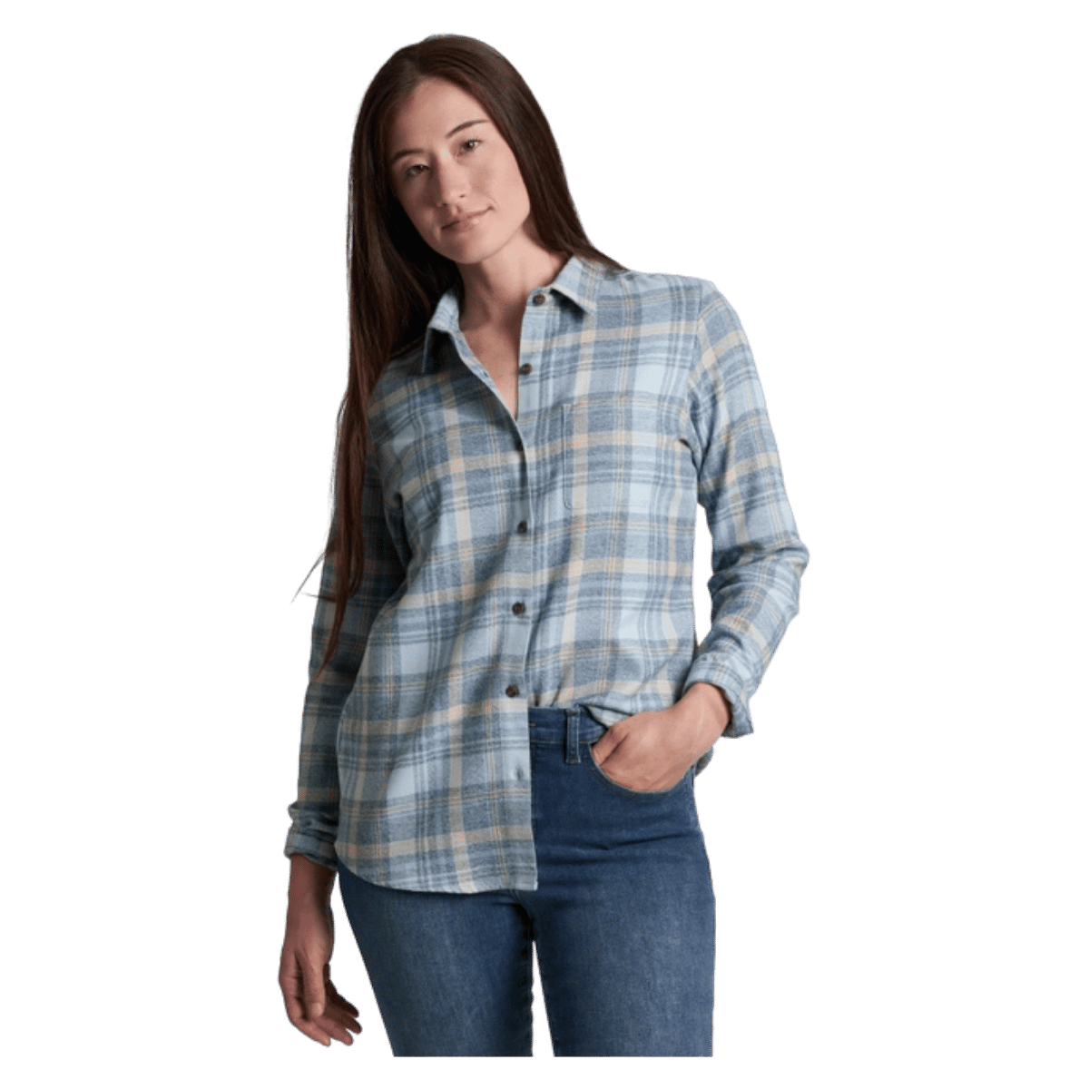 KUHL WOMEN'S WHISPER FLANNEL - WINTER SKY - FRONT VIEW