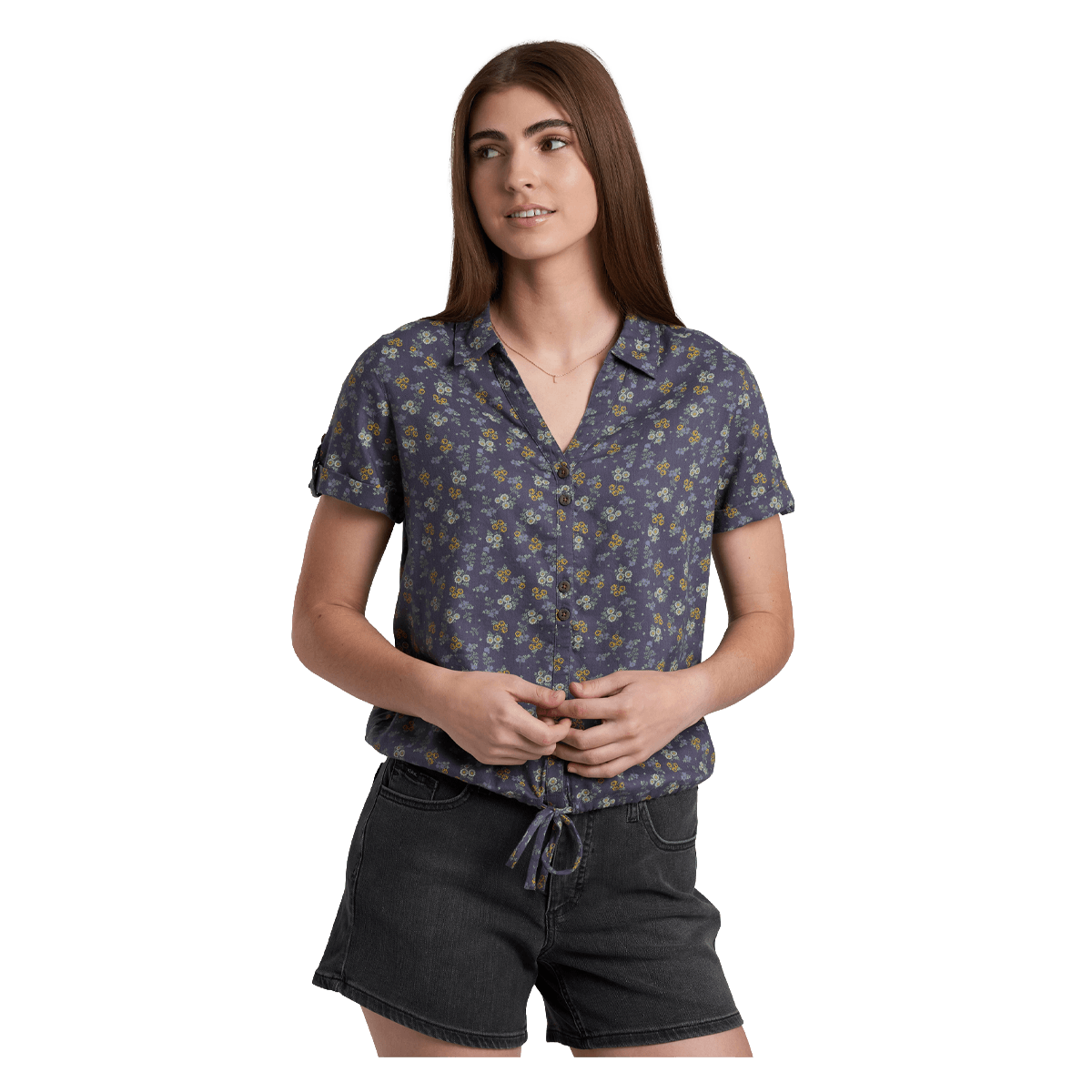 KUHL WOMEN'S LILIANA SHORT SLEEVE SHIRT - MYSTIC PRINT - FRONT VIEW