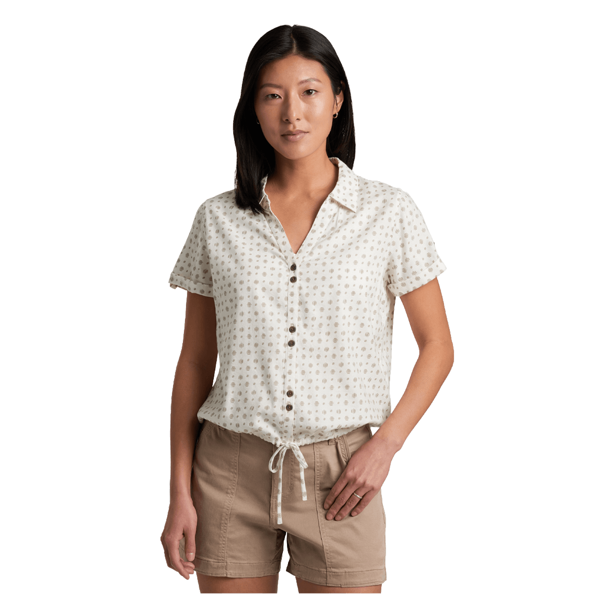 KUHL WOMEN'S LILIANA SHORT SLEEVE SHIRT - WHITE PRINT - FRONT VIEW