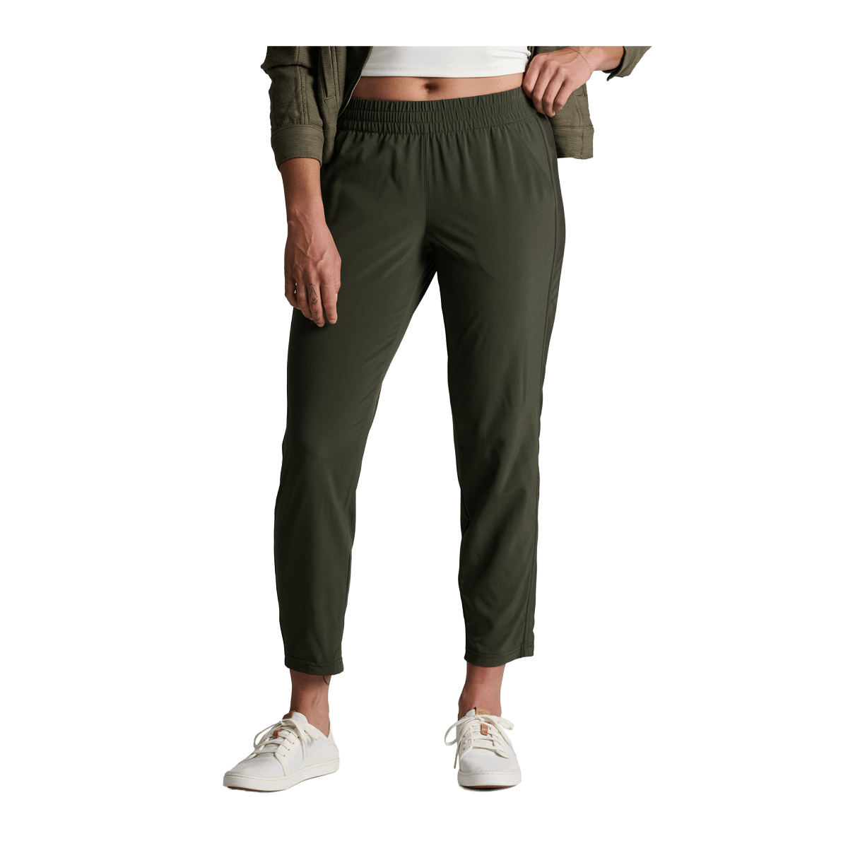 KUHL WOMEN'S VANTAGE CROP PANT - BLACK OLIVE - FRONT VIEW