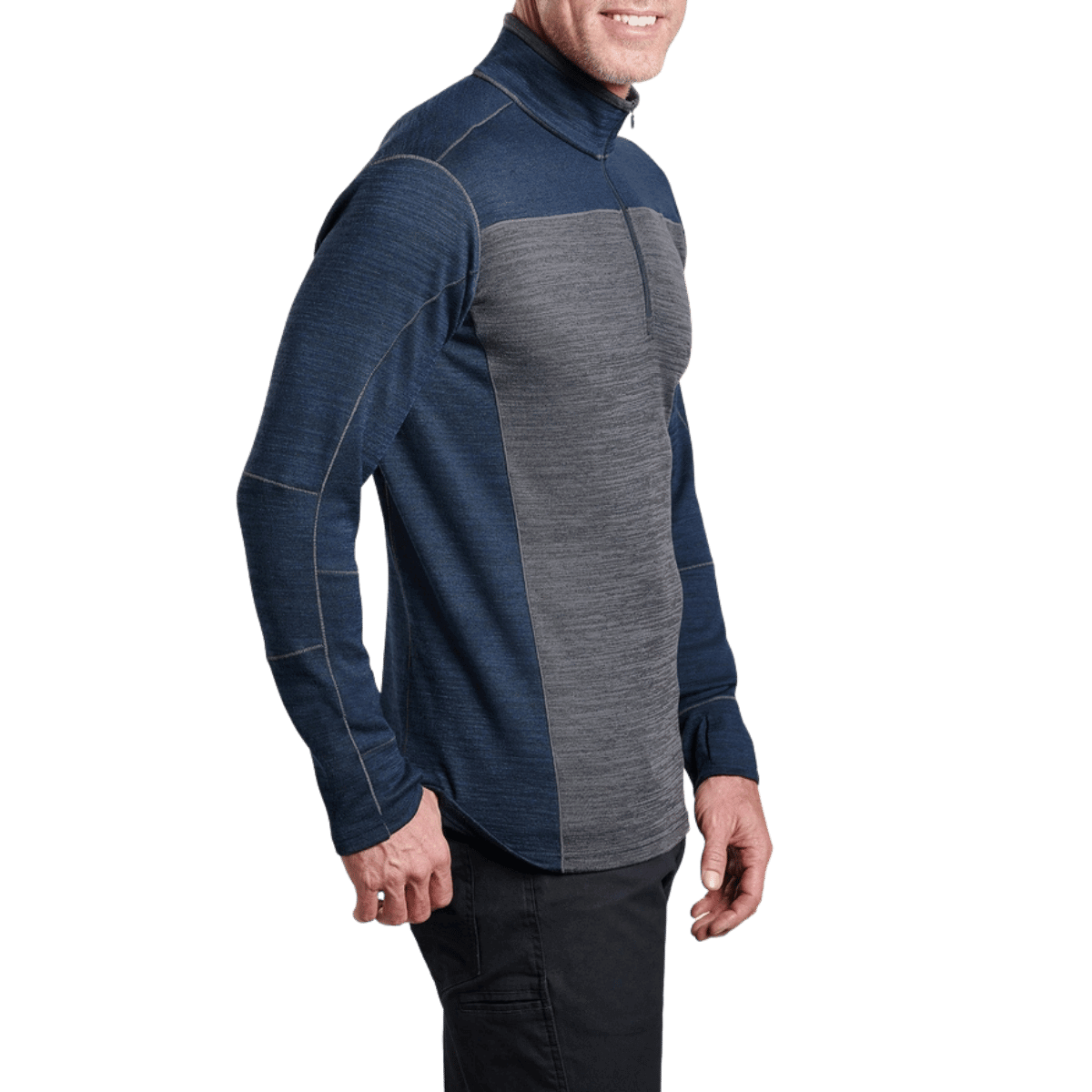 KUHL MEN'S RYZER 1/4 ZIP LONG SLEEVE - MIDNIGHT - SIDE VIEW