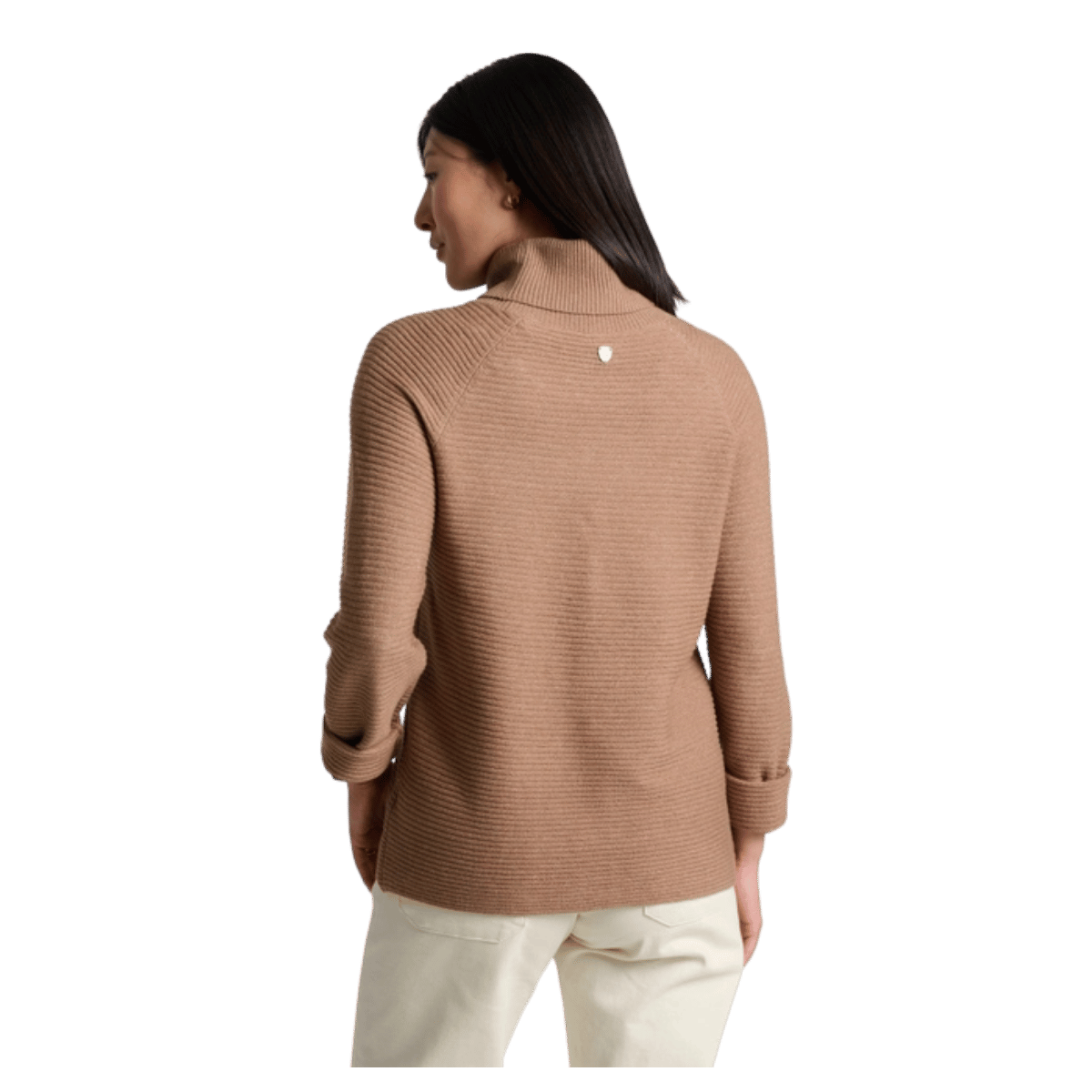 KUHL WOMEN'S SOLACE SWEATER HEATHERED KNIT - LATTE - BACK VIEW