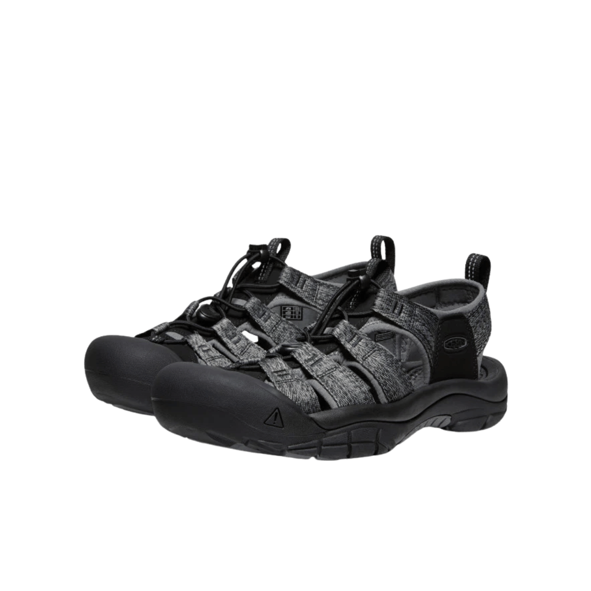 KEEN MEN'S NEWPORT H2 SANDAL – BLACK/STEEL GREY – FRONT ANGLED PAIR VIEW