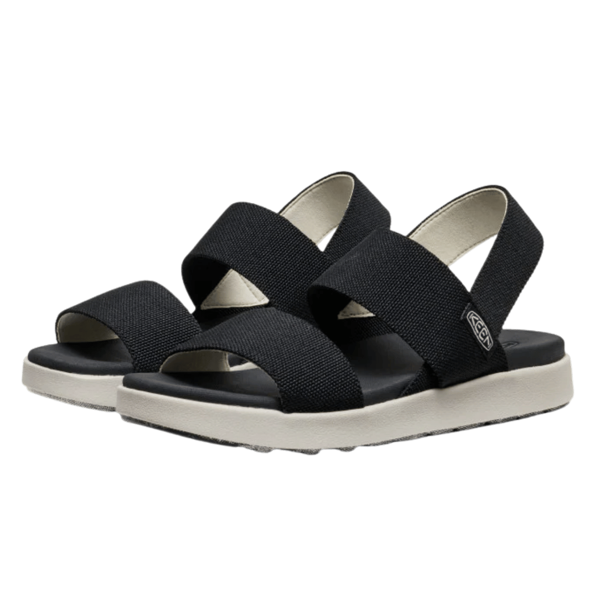 KEEN WOMEN'S ELLE BACKSTRAP SANDAL - BLACK - FRONT ANGLED PAIR VIEW