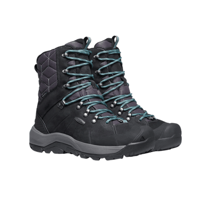 KEEN WOMEN'S REVEL IV HIGH POLAR - BLACK/NORTH ATLANTIC - FRONT ANGLED PAIR VIEW