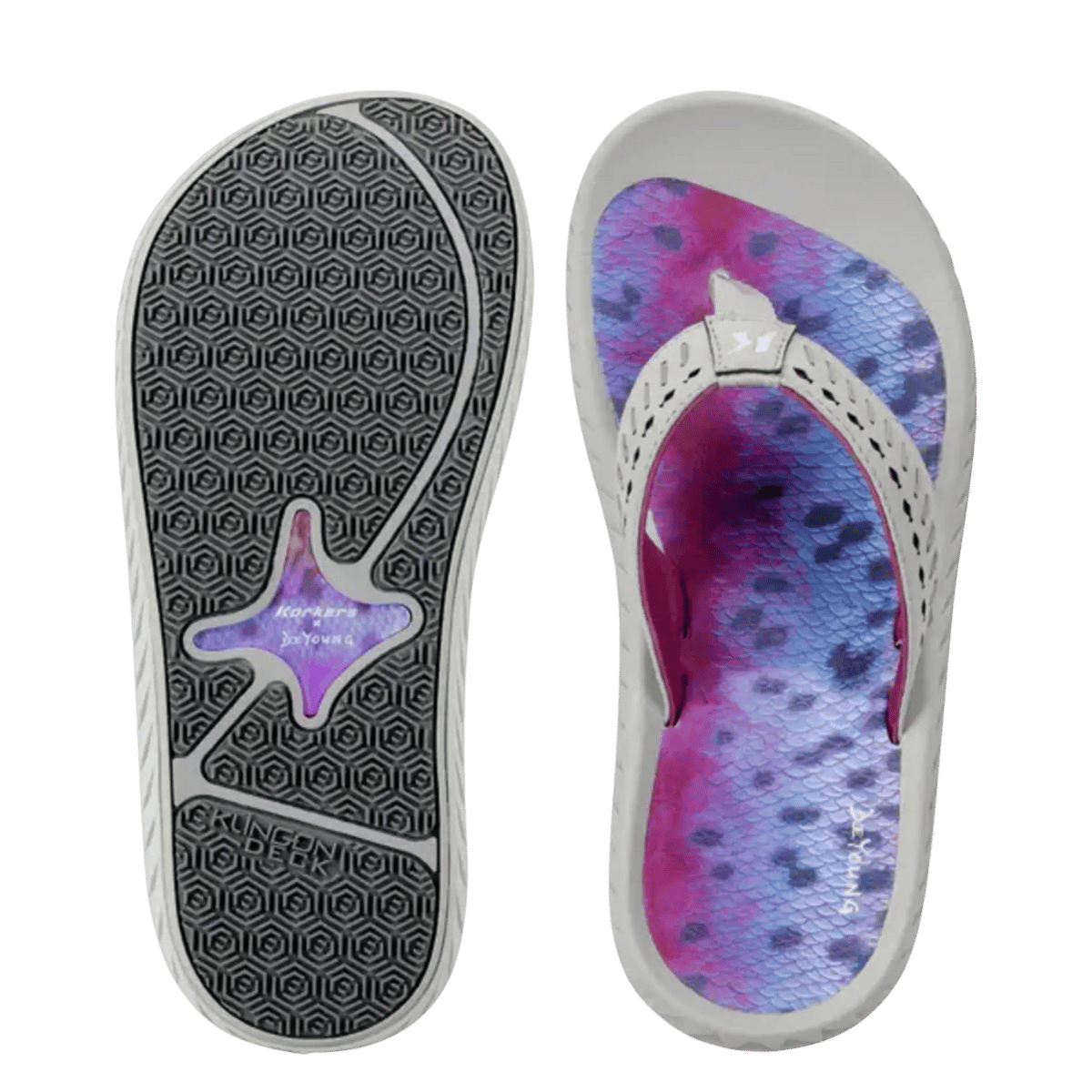 KORKERS WOMEN'S FISH FLIP FLOP RAINBOW TROUT - VIOLEY GRAY - 1
