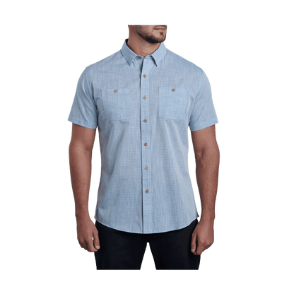 KUHL MEN'S KARIB STRIPE SHORT SLEEVE SHIRT - HORIZON BLUE - FRONT VIEW