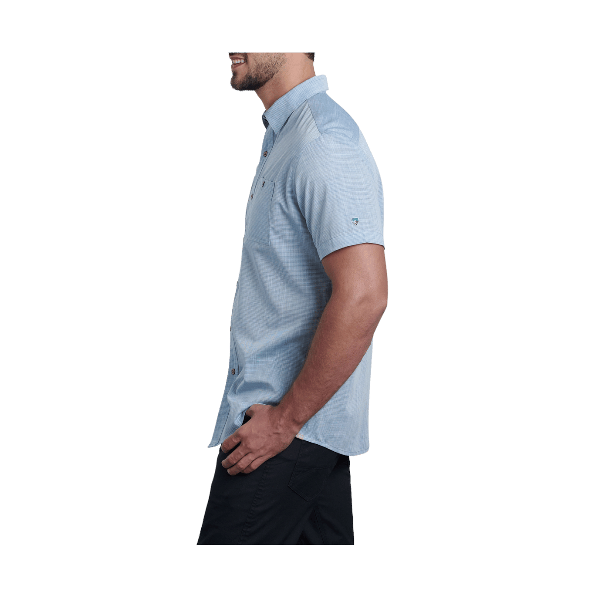 KUHL MEN'S KARIB STRIPE SHORT SLEEVE SHIRT - HORIZON BLUE - SIDE VIEW