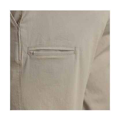 KUHL MEN’S RESISTOR LITE CHINO TAPERED - KHAKI - CLOSE-UP POCKET STITCH DETAIL VIEW
