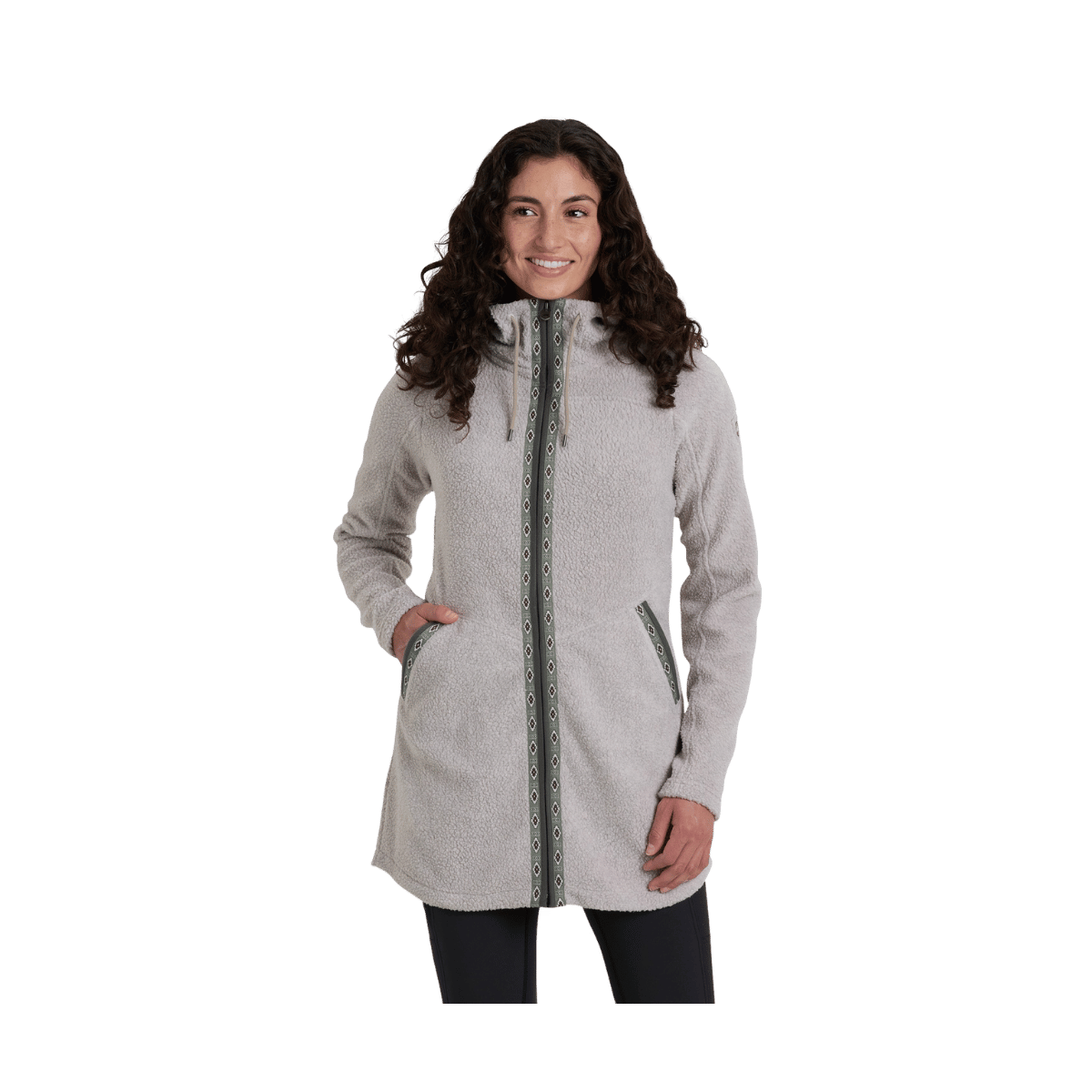 KUHL WOMEN'S HYGGE FLEECE LONG HOODY - NATURAL - FRONT VIEW