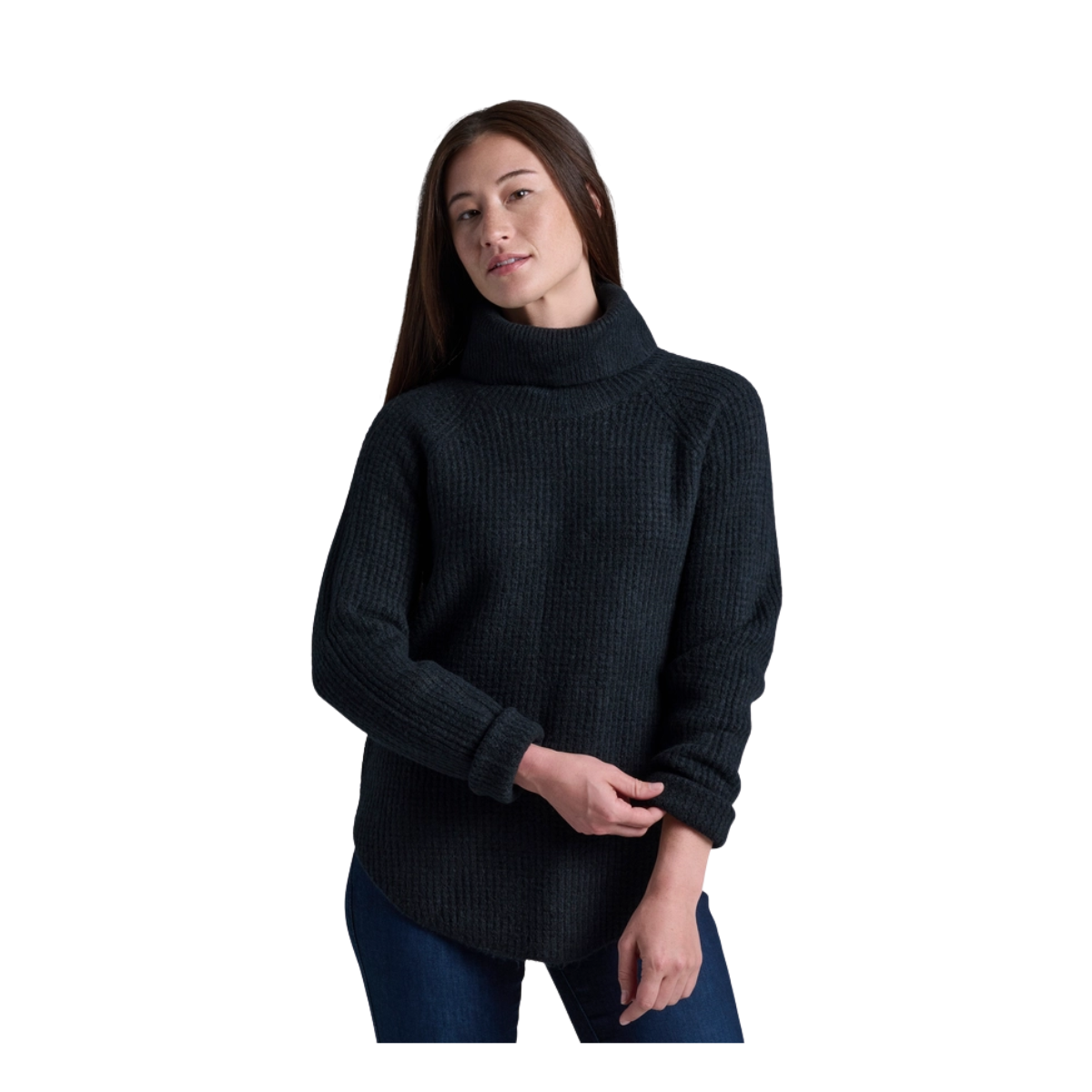 KUHL SIENNA SWEATER RIBBED COWL NECK - BLACK - FRONT VIEW